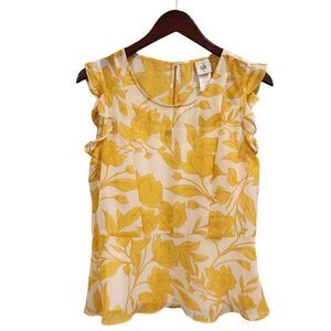 Cabi 5899 Sunrise Blouse Floral Top Spring XS yellow white women's